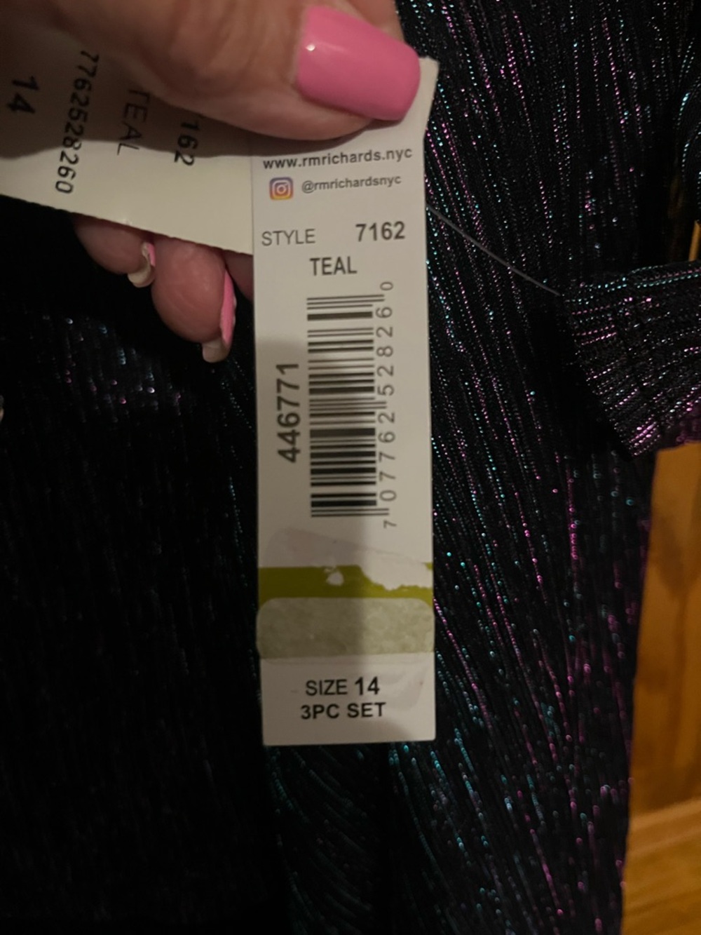 R&M Richards Iridescent Purple & Teal Evening Top with Pants & Necklace Size 14 - Picture 6 of 7